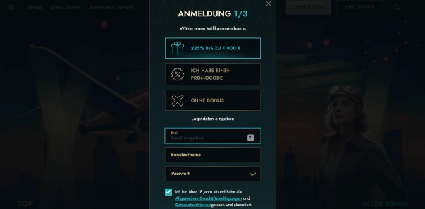 Dolly Casino – Anmeldeoberfläche des Kontos